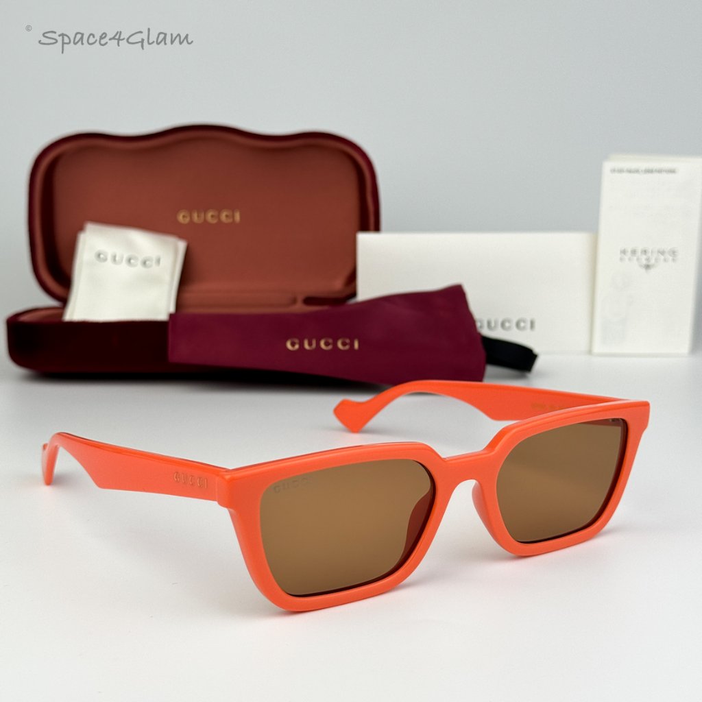 Gucci Women Sunglasses Orange Brown Rectangle Gg1539s 004 Brand New